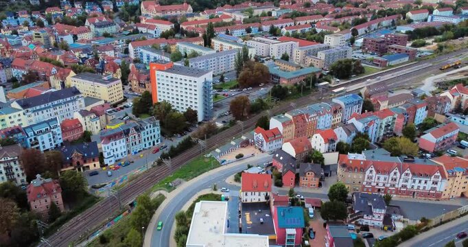 Jena, Germany - September 23, 2024 - Aerial view of town and rural landscape