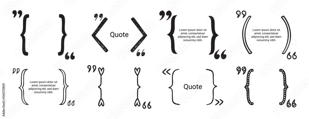 Aufkleber quote doodle hand drawn text box for design, website, banner. brackets and quotation marks set eleme