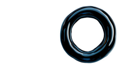 Dark reflective toroid shape of abstract design, cut out transparent
