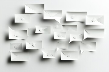 White paper speech bubbles on white wall	