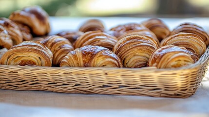 Indulging in delicious bakery croissants cozy food display in natural light close-up culinary delight