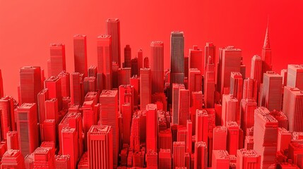 Obraz premium Red city skyline, urban landscape, architectural rendering, background, design