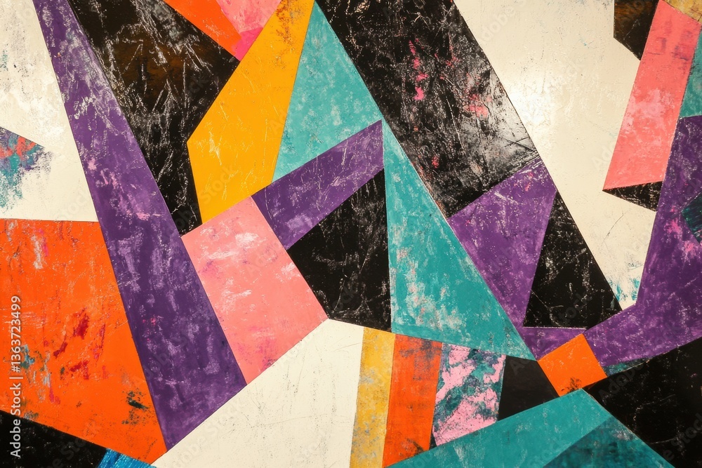 Poster modern cubism artwork showcasing vibrant colors and abstract shapes in a dynamic composition