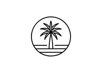Coastal Icon: A simple, elegant illustration of a palm tree, set within a circular frame, evoking a sense of tropical relaxation and the allure of a serene coastal landscape.