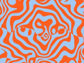Psychedelic background of wavy orange lines on blue.  The thick lines create a groovy, dynamic pattern.