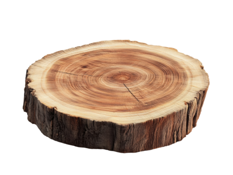 Natural wood slice showcasing distinct grain patterns and texture on Transparent Background