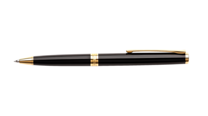 Elegant Black Ballpoint Pen with Gold Trim, cut out transparent