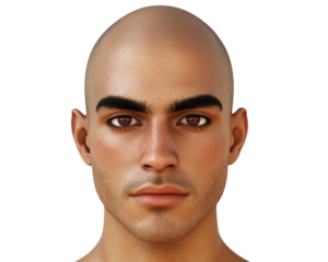 Realistic digital portrait of a young man with shaved head on Transparent Background
