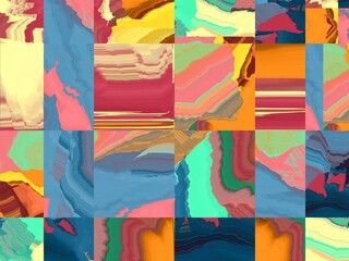 Abstract patchwork of vibrant colors and textures.  A modern, artistic design perfect for backgrounds, textiles, or digital art.
