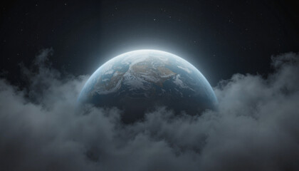 Curtains Mysterious planet emerging from fog in dark space, cosmic wonder, planet in a haze