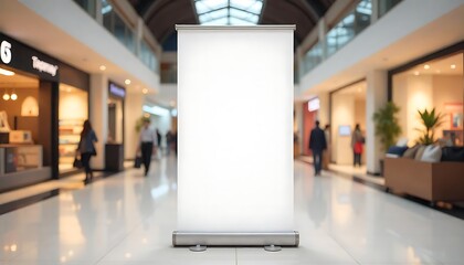 stand roll up mockup poster stand in a shopping mall banner design with a blank empty rollup for advertisement created with generative ai	