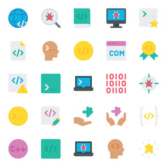Flat color icons set for Web development, programming.