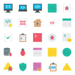 Flat color icons set for Web development, programming.