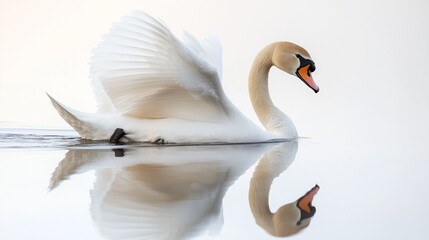 Obraz premium Graceful Swan Gliding Smoothly on Water on White Background