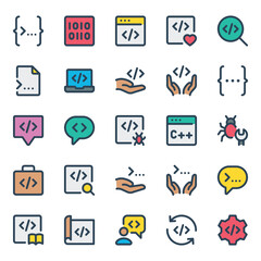 Filled outline icons set for Web development, programming.
