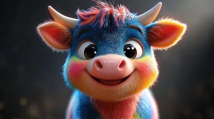 Cute rainbow cow with happy smile high resolution photo