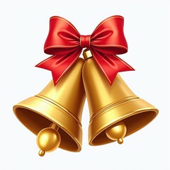 Golden Bells with Red Bow on Wholesome White Background. A pair of golden bells with a red bow.