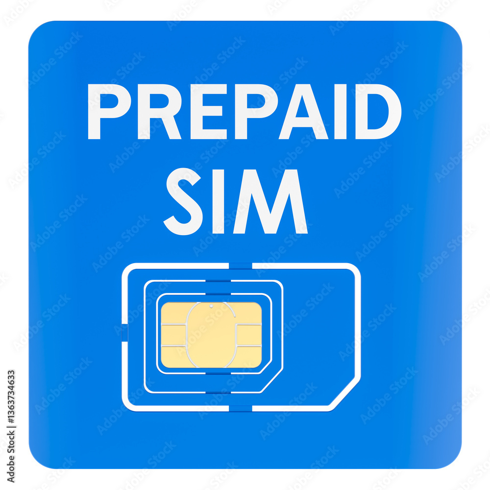Poster prepaid sim card, 3d rendering isolated on transparent background