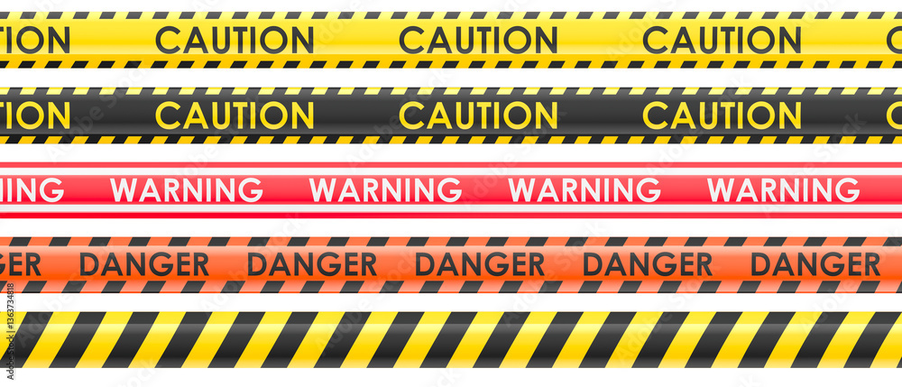 Poster set of stripes security warning tapes, different. 3d rendering isolated on transparent background