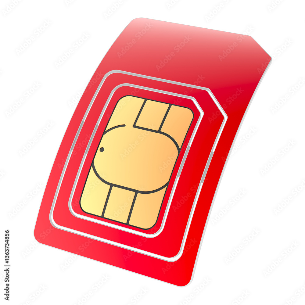 Poster red sim card, 3d rendering isolated on transparent background