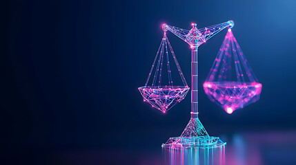 Abstract Digital Scale Of Justice In Neon Pink And Blue