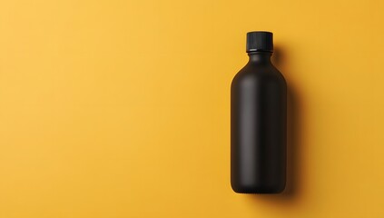 Unique black bottle on vibrant yellow background capturing modern minimalism in product design
