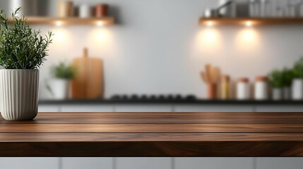 Wooden Kitchen Countertop With Greenery Decor