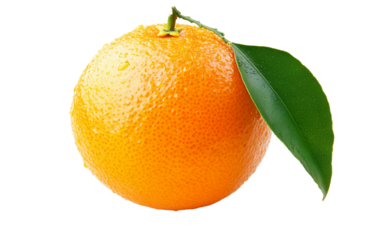 Freshly picked orange with leaves attached highlighting its natural and organic look Isolated on transparent background PNG