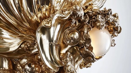 Gilded ornate chandelier detail, interior, light, luxury, design