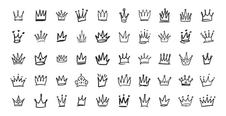 Hand drawn Crown vector set. Doodle collection. Drawing crowns. Royal head, Queen crown, King crown, various design. © Yanka