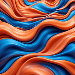 Abstract waves, vibrant colors, fluid motion, dynamic composition, orange and blue contrast, smooth curves,