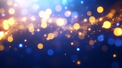 Blurred gold and blue bokeh lights create magical atmosphere