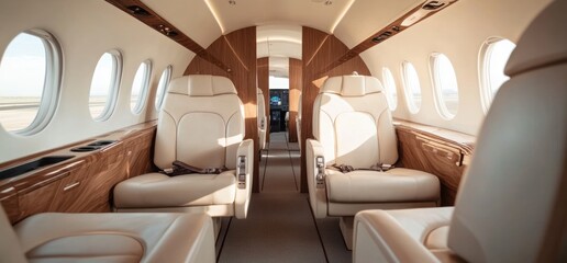 Fototapeta premium Private jet interior luxury aircraft cabin seats