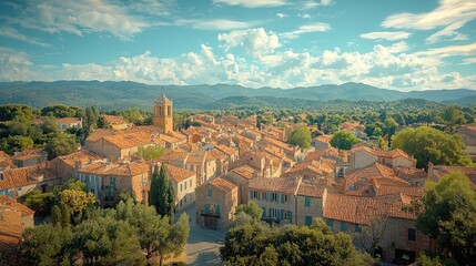 Aerial View of a Charming Village Nestled in the French Countryside