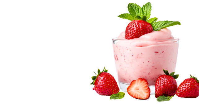 Delicious strawberry smoothie with mint leaves, cut out transparent