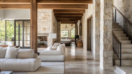 A modern cantilevered staircase with dark wooden steps and a hidden LED strip lighting system, set against a neutral-toned wall.
A minimalist spiral staircase made of smooth concrete, wrapping elegant