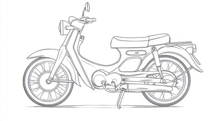 Fototapeta premium Classic scooter side profile illustration, vintage design, transportation, white background, design element