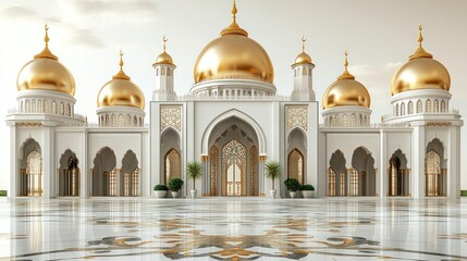 Fototapeta premium Majestic Mosque: Architectural Marvel of Golden Domes and White Walls