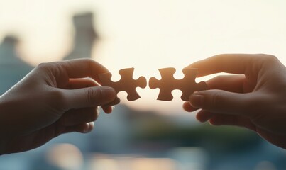 Puzzle pieces connecting teamwork solution