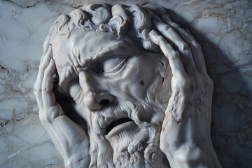 Job's suffering: he lost all his possessions, his children died, and he suffered severe physical pain and suffering. Marble statue.