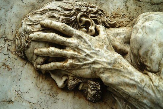 Job's lost all his possessions, his children died, and he suffered severe physical pain. Close up stone statue.