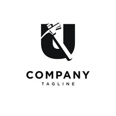 Letter U Brick Hammer Logo Icon Vector