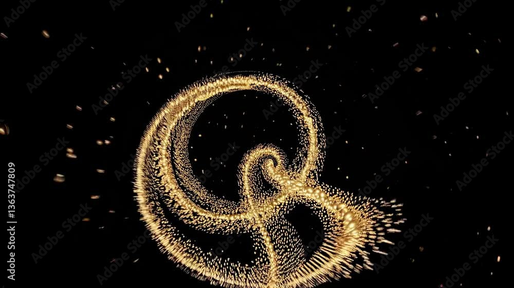 Poster dynamic spiral of golden particles creates a mesmerizing vortex effect. top-down camera angle enhanc