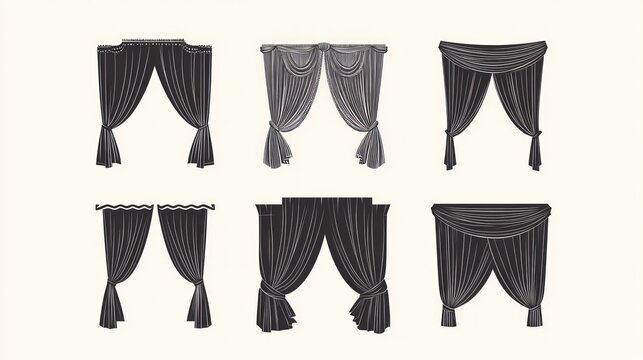 Curtains of different styles set for window dressing, interior design and decoration