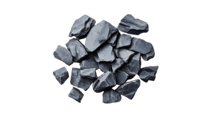 Heap of rough dark slate stones, cut out transparent