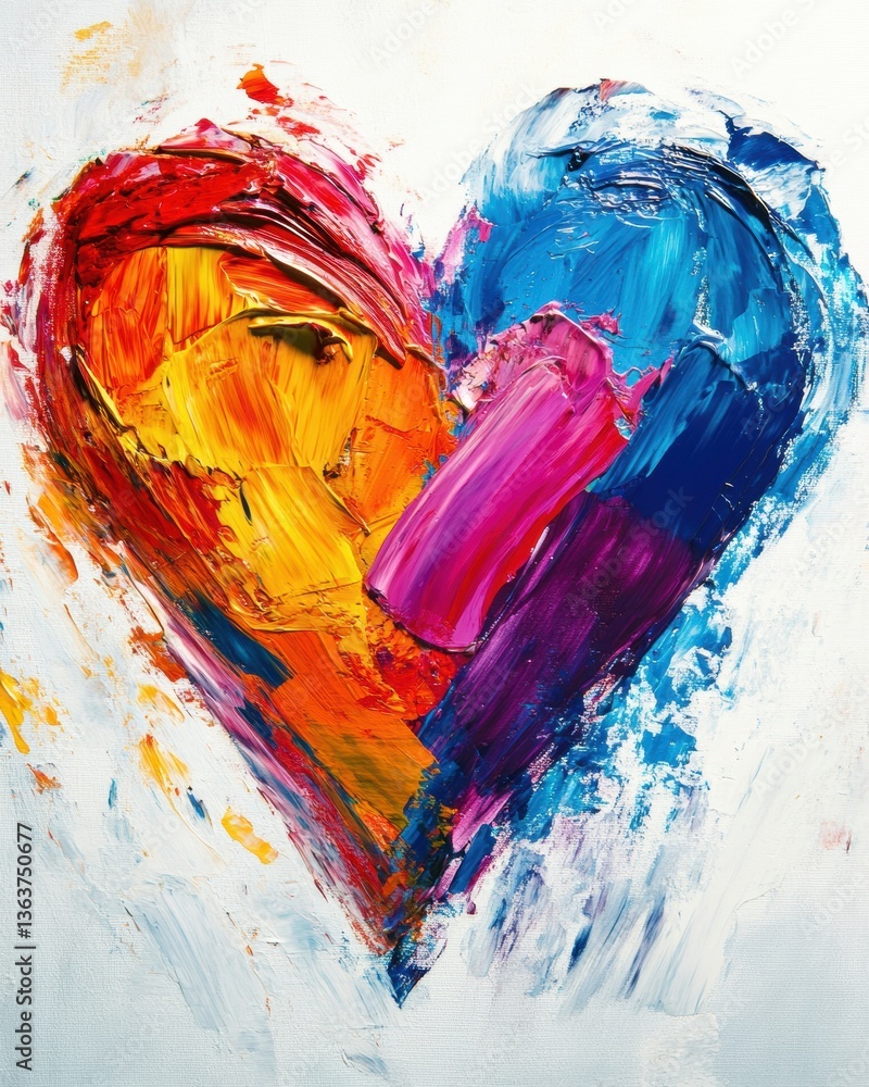 Poster vibrant heart shapes created with dynamic brushstrokes in expressive abstract painting style enhanci