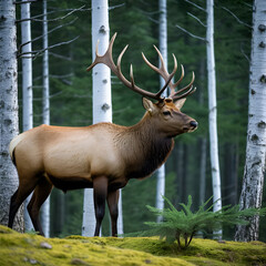Elk standing in forest