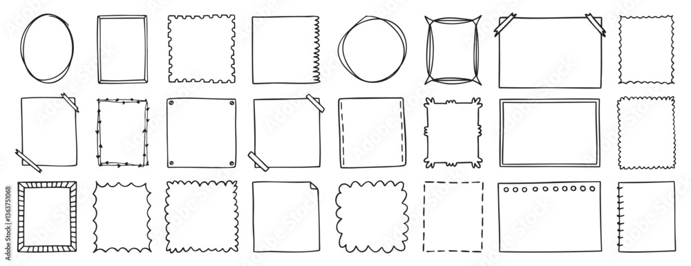 Poster doodle thin line frame geometric rectangle and square border set. abstract empty line shapes hand dr