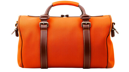 Stylish Orange Duffel Bag with Leather Straps, cut out transparent