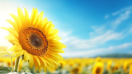 Fototapeta premium Vibrant sunflower in a sunny field.